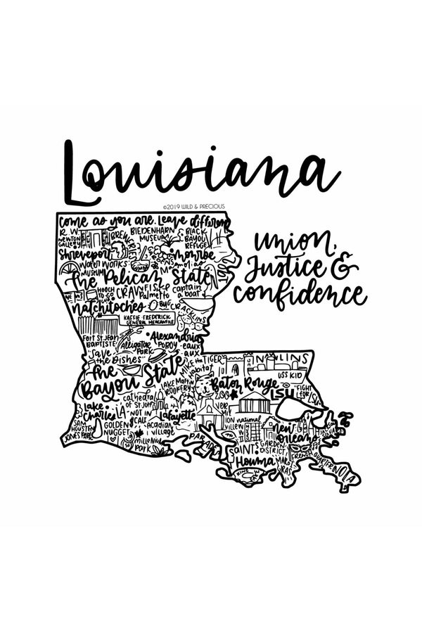 Louisiana State Print -Hand Lettered State Print- Louisiana State Gift-Prints-Wild & Precious