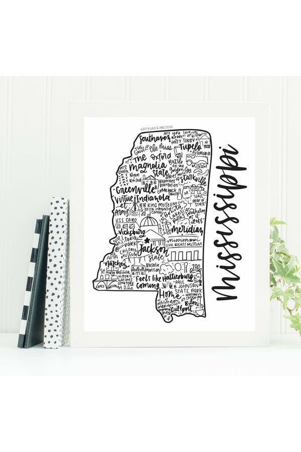 Mississippi State Print -Hand Lettered State Print- Mississippi State Gift-Prints-Wild & Precious