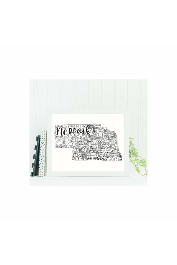 Nebraska State Print-Hand Lettered State Print- Nebraska State Gift-Prints-Wild & Precious
