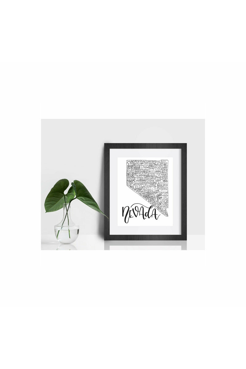 Nevada State Print-Hand Lettered State Print- Nevada State Gift-Prints-Wild & Precious
