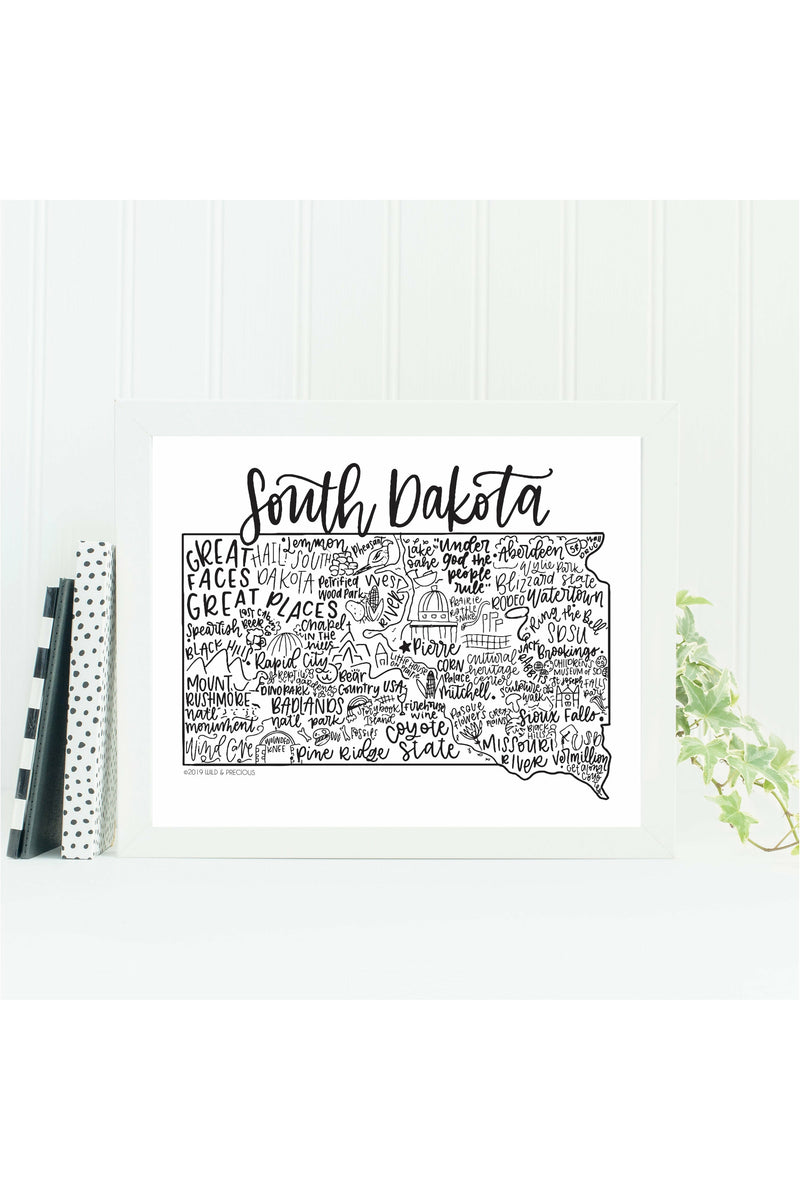 South Dakota State Print -Hand Lettered State Print- South Dakota State Gift-Prints-Wild & Precious