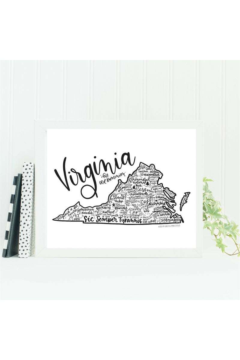 Virginia State Print -Hand Lettered State Print- Virginia State Gift-Prints-Wild & Precious