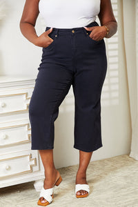 Judy Blue High Waist Tummy Control Black Wide Cropped Jeans - ONLINE ONLY DS