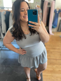 Stone Ruffle Mini Dress