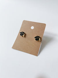 Graduation Cap Enamel Stud Earrings