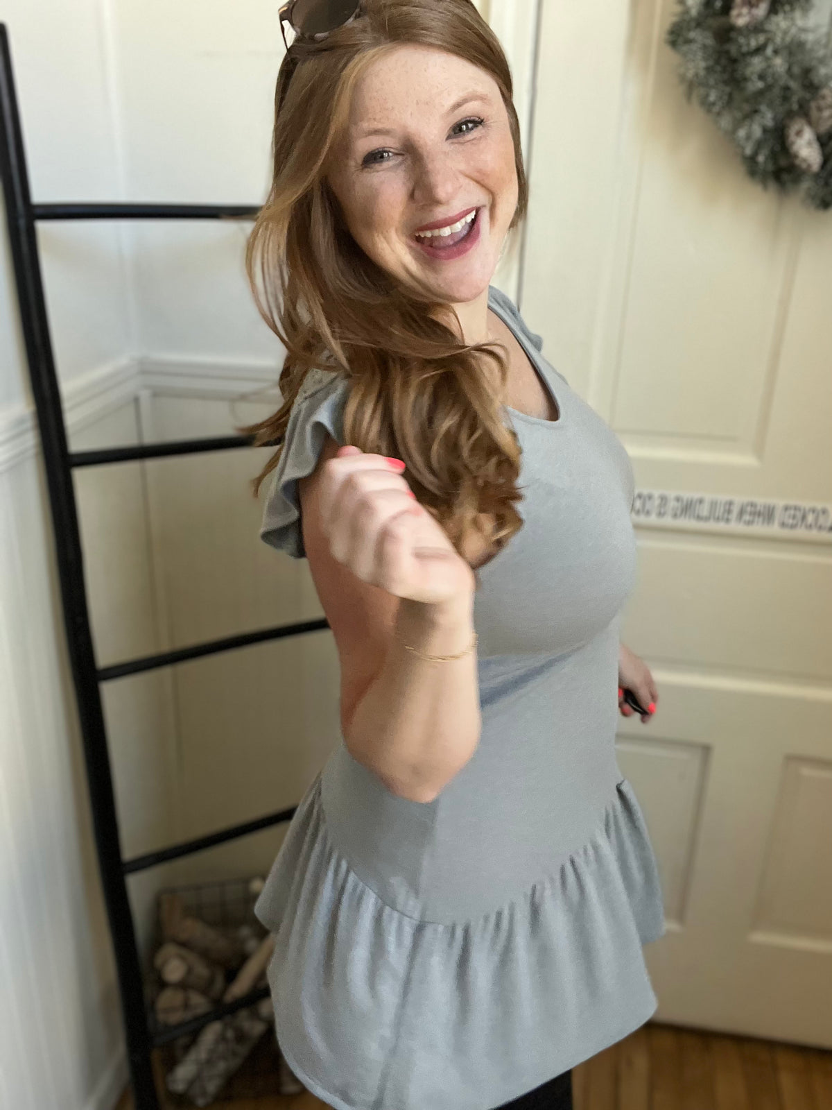 Stone Ruffle Mini Dress