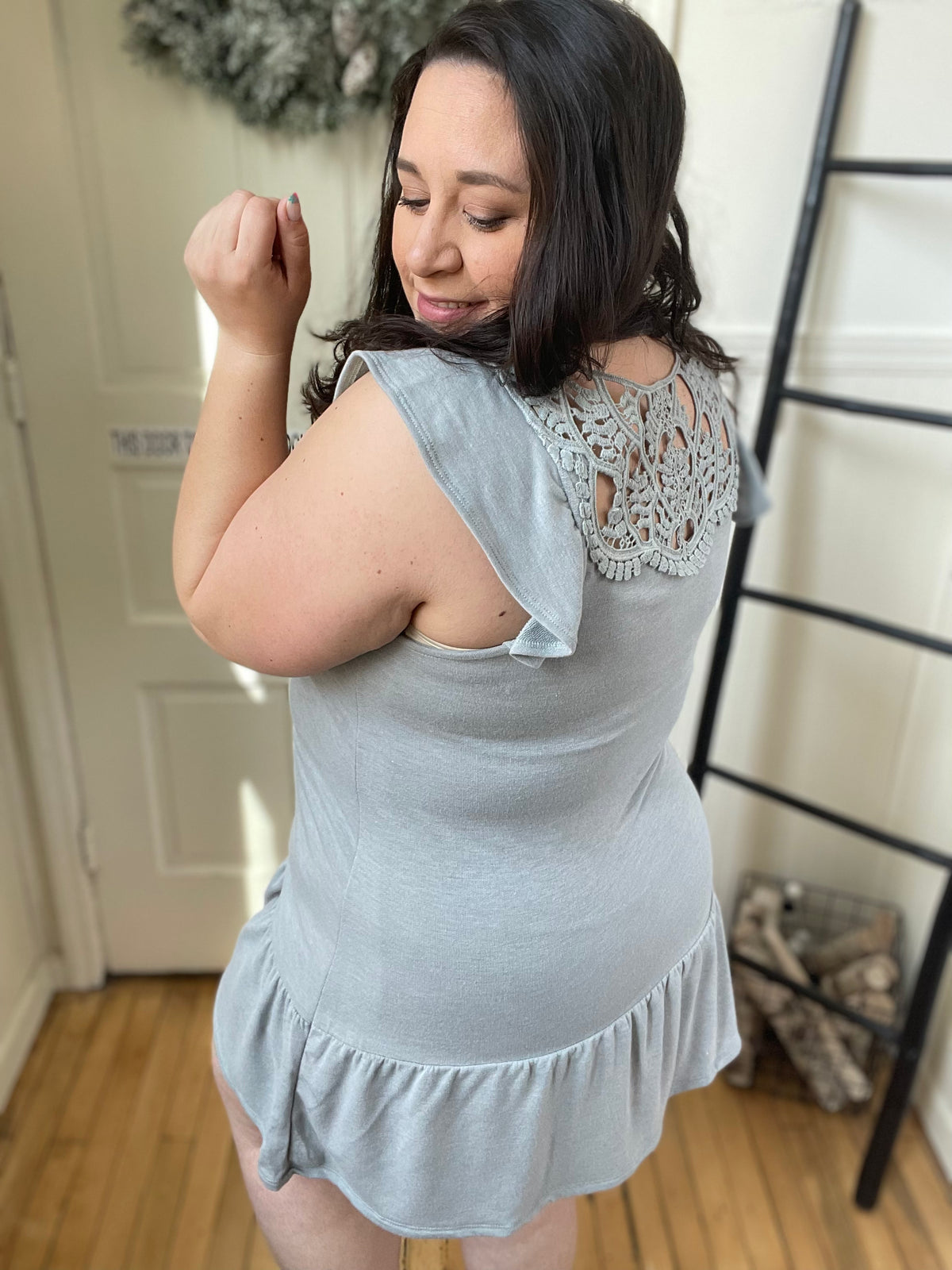 Stone Ruffle Mini Dress
